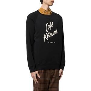 NWOT CAFE KITSUNE Sweatshirt Top L Black Graphic Logo-Writing White Long-Sleeve